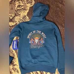 Wrangler Teal Pullover Hoodie with Chest Logo and Back Logo. NWT